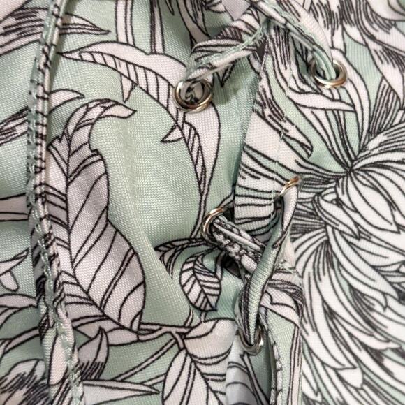 Nue Options Tie Front 3/4 Sleeve White/Turquoise Floral Peony Blouse Shirt - Picture 4 of 6